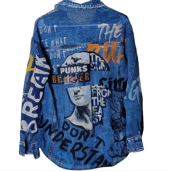 Casual Denim Effect Chiffon Blouse & Short Set Blue - Picture 10 of 16